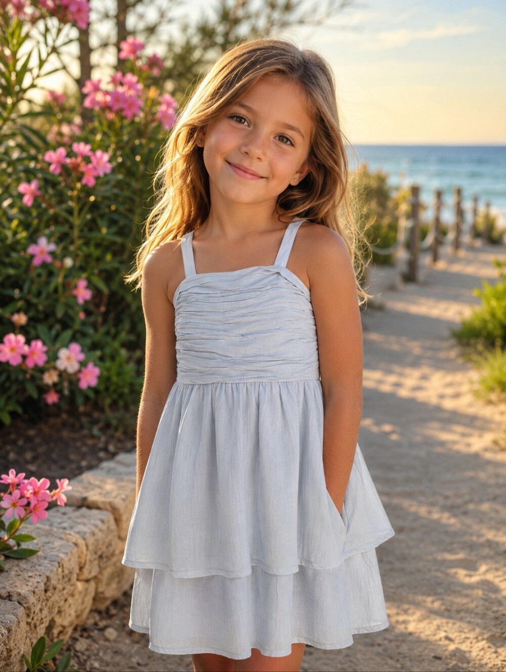 abercrombie kids Light Blue Ruched Bodice Layered Dress Size 7/8